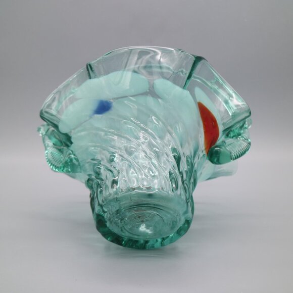 Vintage Hand Blown Art Glass Basket Large Blown Glass Decor Red White Spotted 8" - Picture 8 of 8